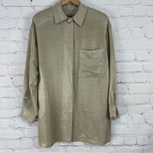 𝅺Ellen Tracy Gray Linen Blend Button Front Relaxed Tunic Size 8 - Picture 2 of 13